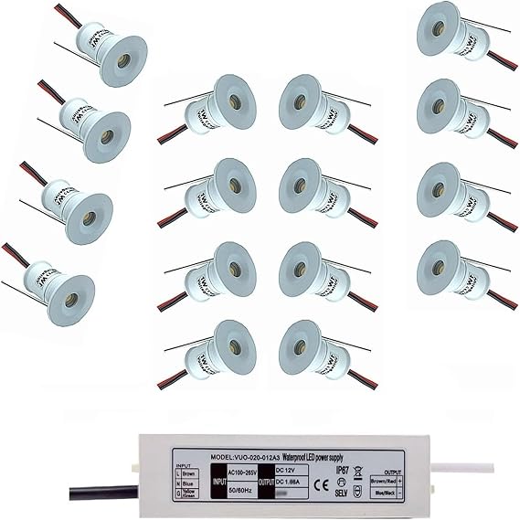 16Pack 1W Mini LED Spotlight, Indoor LED Landscape Lights, 12V Concealed Background Wall Ceiling Light, 15mm Recessed Dimmable Spot Light, For Staircase, Showcase Illumination(Green Light,120)