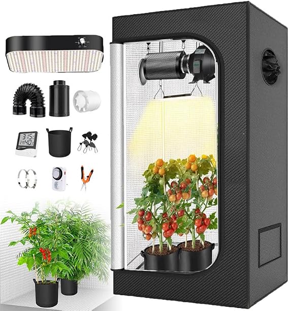 Grow Tent with LED Grow Light, 100W/200W Indoor Smart Grow Box for Flowers, Vegetables, Herbs, and Tomatoes, 70 x 70 x 160 cm