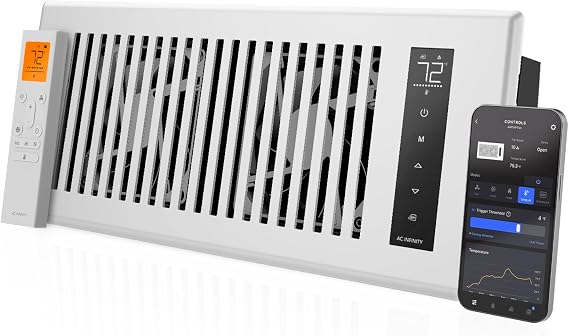 AC Infinity AIRTAP T4, White Register Booster Fan for 4x12 Openings