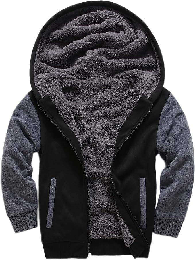 SECOOD Kids Hoodie Fleece Jacket Warm Sherpa Lined Zip Up Hooded Sweatshirt Soft Winter Coat Boys Girls School Outerwear