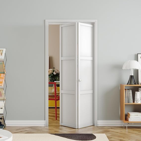 3-Panel Bifold Doors, Interior Closet Slab and Hardware, Perfect for 36'' x 80'' Door Openings, Folding Door for Bedroom, MDF, White