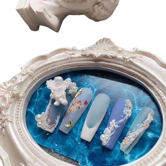 Temperament-enhancing nail plate, hand-customized nail dressing nail, finished product fake nails retro gypsum explosion Joker white detachable (10-piece)(S)