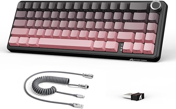 LexonElec x Attack Shark X66 60% Wireless Mechanical Keyboard with Volume Knob, Hot Swappable Gasket Mount, 2.4G/USB-C/BT5.0 Tri-Mode, PBT Keycap Mini 66 Key RGB Gaming Keyboard for Win/Mac-Black/Pink