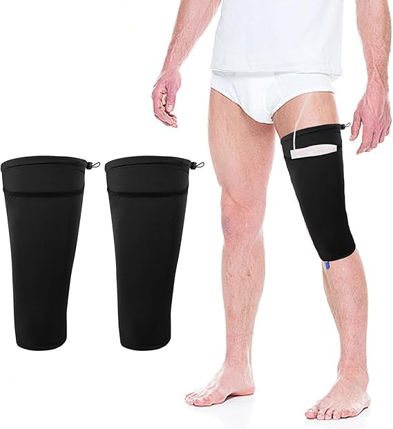 2 Pcs Catheter Leg Bag Holder, Catheter Sleeves Urine Leg Bag Holder - Adjustable Urinary Drainage Bag Stay in Place Urine Bags for Legs Foley Catheter Bag Holder for Men or Women (Black, M)