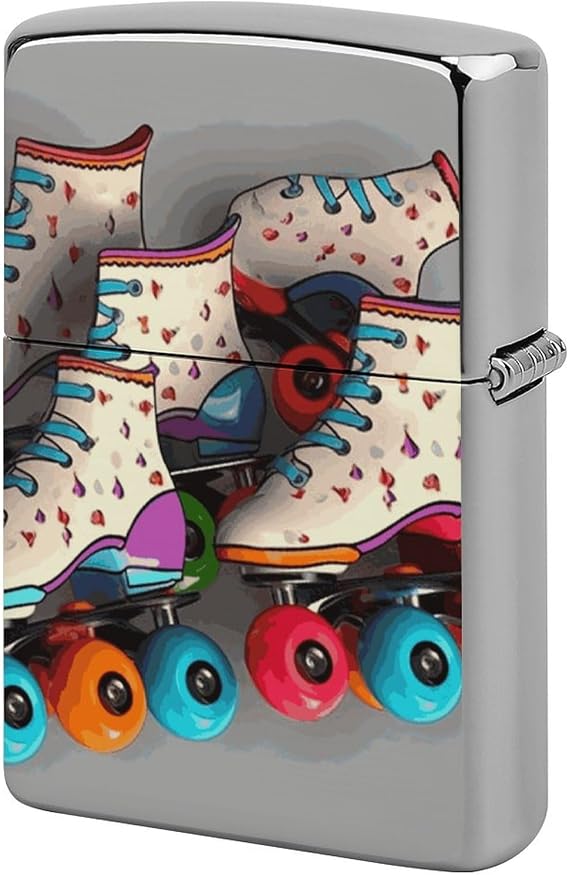 Retro Roller Skates Colorful Metal Lighter Case, Durable Lighter Protective Cover with Personalized Graffiti Design Easy to Install, Universal Fit for Standard Lighters, Stylish & Unique Idea