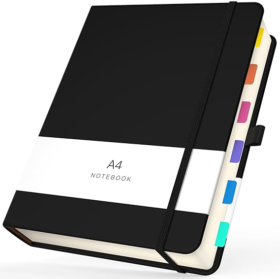 Notebook A4-360 Pages Black Hardcover 100gsm Thick Lined Paper A4 Notebook, A4 Notepad for Office School Home Business Writing & Note Taking