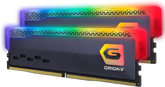 GEIL ORION V RGB GAVSG532GB5200C38BDC 32GB (2x16GB) DDR5 5200MHz CL38, XMP 3.0, On-Die ECC & PMIC, RGB Aydınlatma, Alüminyum Soğutucu, Gri