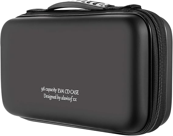 CD Bag 96 Capacity Hard EVA Blu-ray CD Wallet Double Zip Hand Strap Portable Disc Organiser DVD Case for Car Trips (96 Capacity Black96)