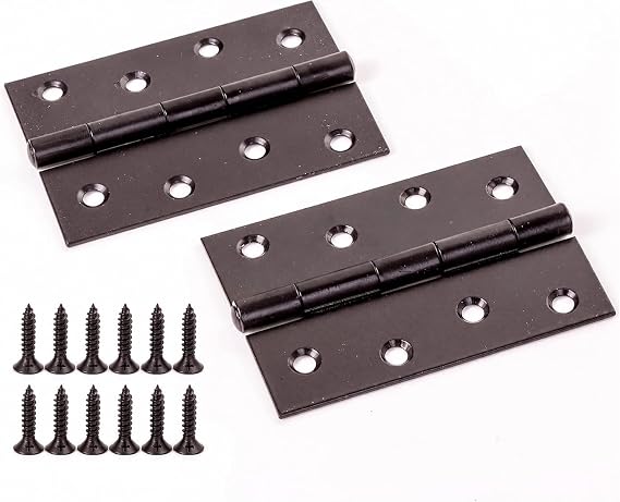 Heavy Duty 100mm Black Butt Hinges (4 Inch) – Pack of 2 | Internal & External Door Hinges for Cabinets, Cupboards, Gates, Sheds