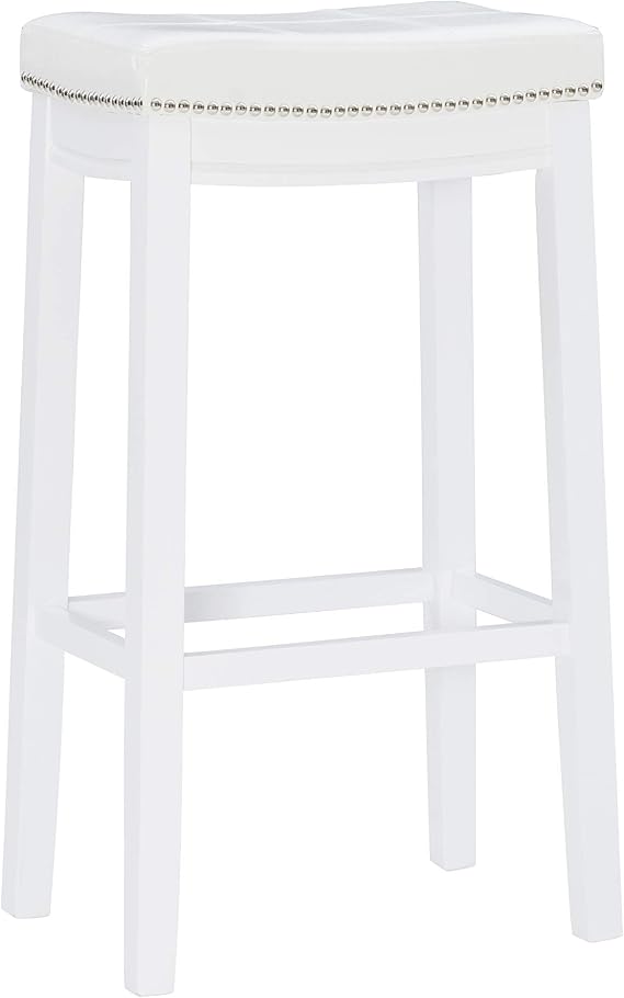 Linon Claridge White 32.25 Seat Height Backless Bar Stool with Faux Leather Upholstered Seat