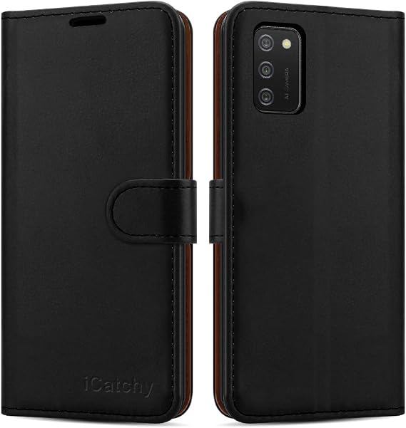 iCatchy for Samsung Galaxy A02S Case Leather Wallet Book Flip Folio Stand View Cover with Card Slots Compatible with Galaxy A02S (6.5'') Phone Case (Black)