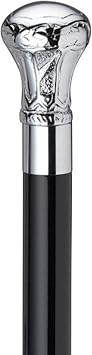 Harvy Canes - Chrome Plated Brass Knob - Walking Cane - 36" - Chrome/Black