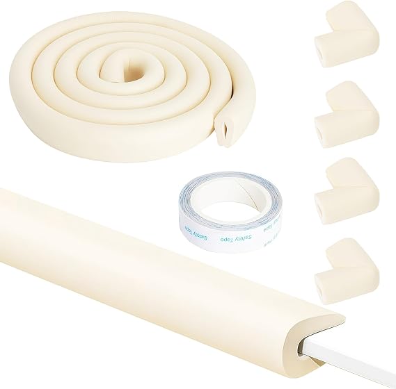 Edge Protector Foam Corner Protectors Table Edge Protectors for Kids – Baby Proofing Edge Protector Furniture Edge Guards Foam Protection Edges 2m Strip + 4 Corner Guards Soft NBR Safety Bumper Beige