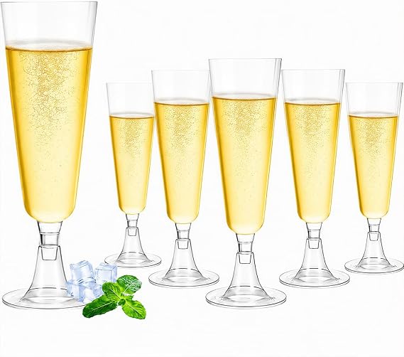 Plastic Champagne Flutes, 20 PCS Plastic Champagne Glasses 150 ml Reusable Prosecco Glasses for Parties Christmas Weddings & Toasts Birthdays Reusable 16 x 5.5 cm Transparent