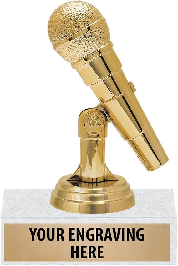 6" Gold Microphone Music Trophies - Personalized Singing Trophy Awards Prime