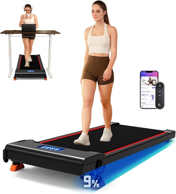 NeoSilent Walking Pad with Incline Under Desk Treadmill 4 Level 9% and BLDC Core, Extra-Large Belt, App and Remote Control, Compact Mini Treadmills for Home Office Portable for Small Space