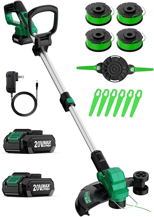 KIMO Cordless Weed Wacker Battery Powered, 12" Weed Eater & Edger w/Wheel