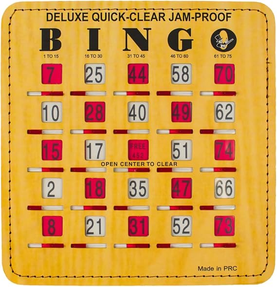 MR CHIPS Jam-Proof Quick-Clear Deluxe Fingertip Slide Bingo Cards with Sliding Windows 100 Pack in Woodgrain Style