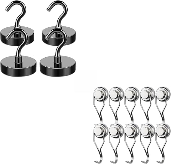 4PCS Magnetic Hooks Heavy Duty Bundle with 10 Pack Swivel Swing Magnetic Hooks