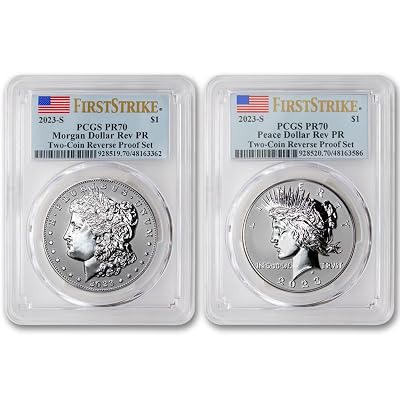 2023 S Set of 2 American Proof Silver Morgan and Peace Dollar Coins Reverse PR-70 First Strike - Flag Label $1 PCGS Rev PR70