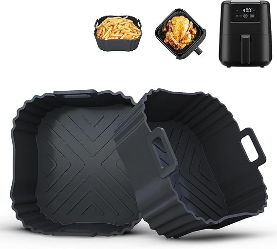 LYHOLKEER 2 Pcs Silicone Air Fryer Liners, Compatible with Chefman 2L, Quest 2.3L, COSORI 2L, Vencier 2.8L, Midea 2L, Daewoo 2L and other 2-3L Mini Air Fryers, BPA-Free Air Fryer Accessories, Reusable
