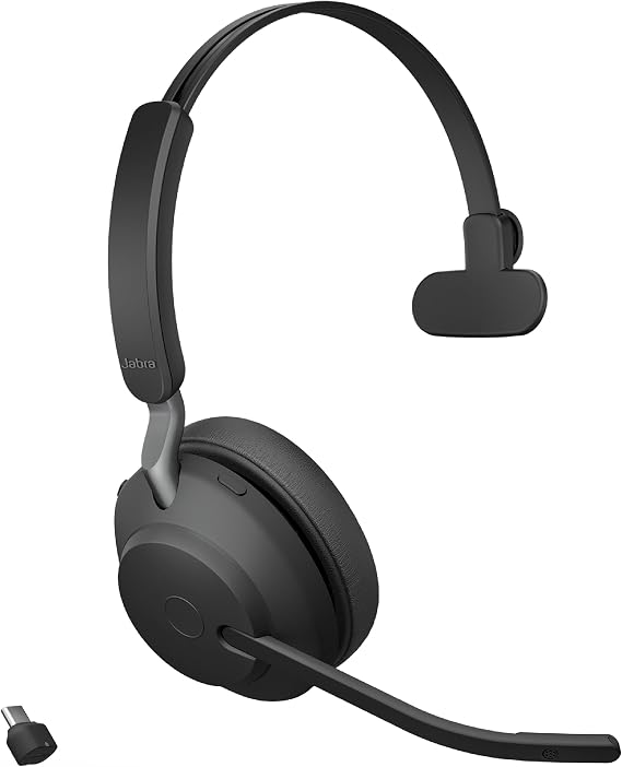 Jabra Evolve2 65 MS Wireless Headset with Link380c, Mono, Black Wireless Bluetooth Headset for Calls and Music, 37 Hours of Battery Life, Passive Noise Cancelling Headphones