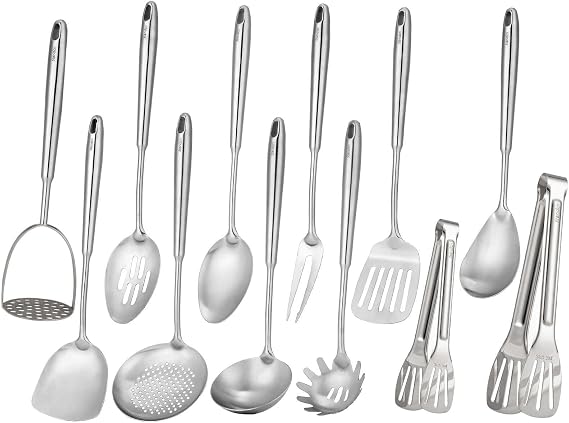 18/10 Stainless Steel Kitchen Utensils Set - 12 PCS All Metal Cooking Tools