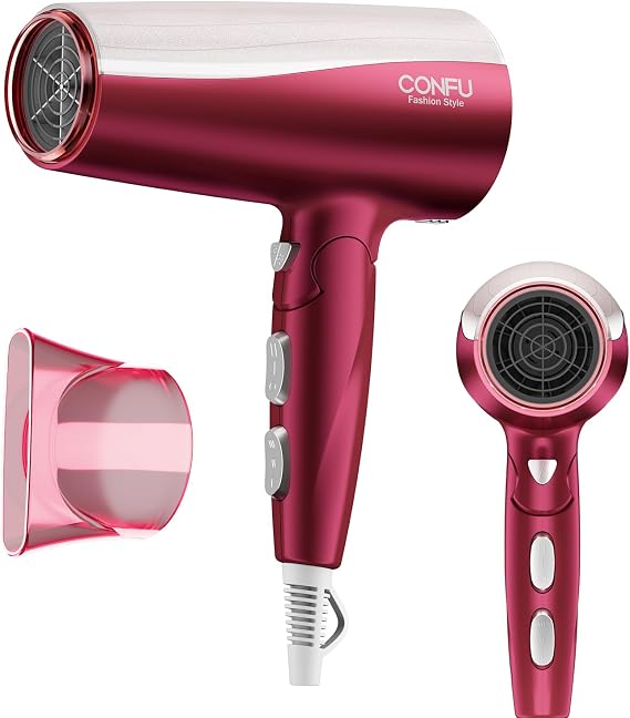 CONFU Professional 1875W Hair Dryer, Foldable Blow Dryers Ceramic Tourmaline Hair Dryer, Fast Drying Hairdryer with Concentrator, 2 Speed and 3 Heat Setting for Curly and Straight Hair
