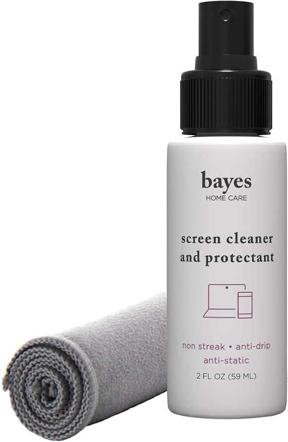 Bayes Electronic Screen Cleaner Spray Kit with Premium Microfiber Cloth - TV Screen Cleaner for Smart TV, LCD, LED, OLED - Tablet, Phone and Computer Screen Cleaner for Car Display - 2 oz