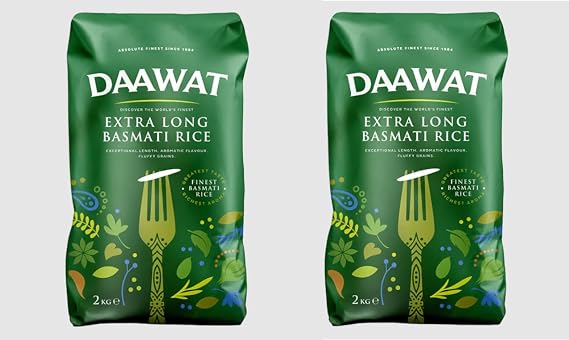 Daawat Extra Long Basmati Rice with Exceptional Length, Aromatic Flavour, Fluffy Grains, Non-Sticky and Ideal for all types of Dishes - 2Kg (Pack of 2)