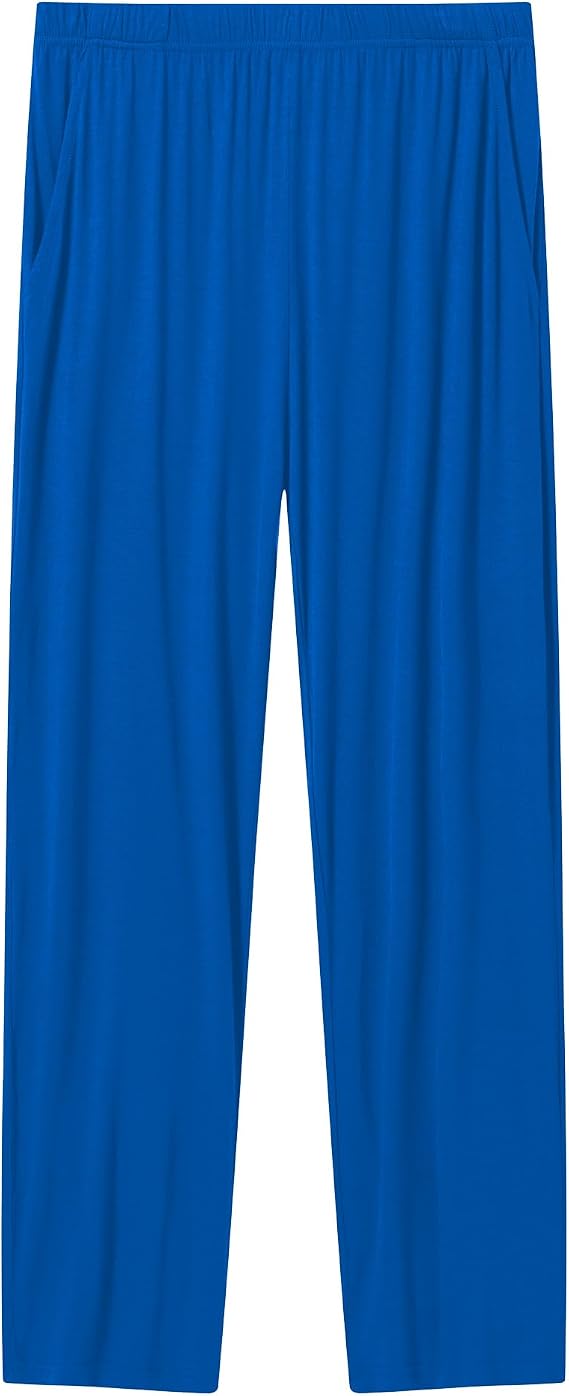 Mens Soft Knit Pajama Pants Sleep Lounge Bottoms Lightweight Loungewear Pj Pants With Pockets (Blue, M)
