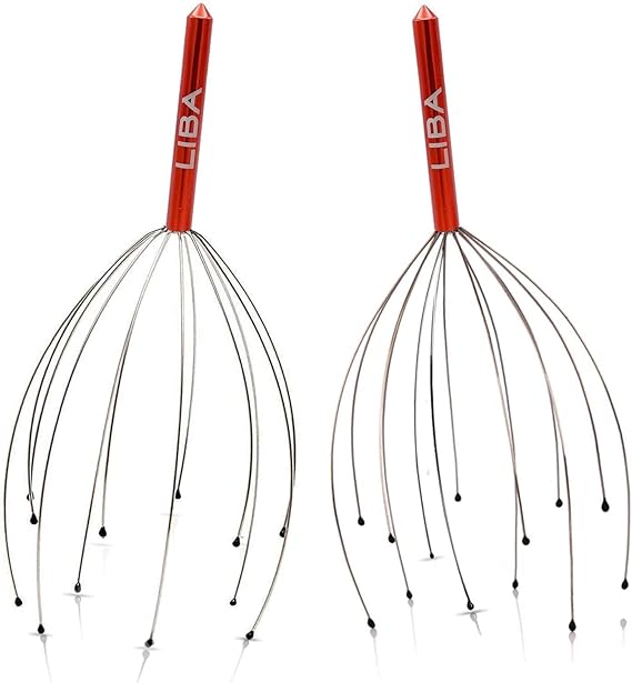 LiBa Scalp Massager Tool (2-Pack) for a Rejuvenating Head Hair Scratcher Massage No Painful Scratches, Tangling, or Hair Pulling Wires w/Gentle Rubber Beads (Red)