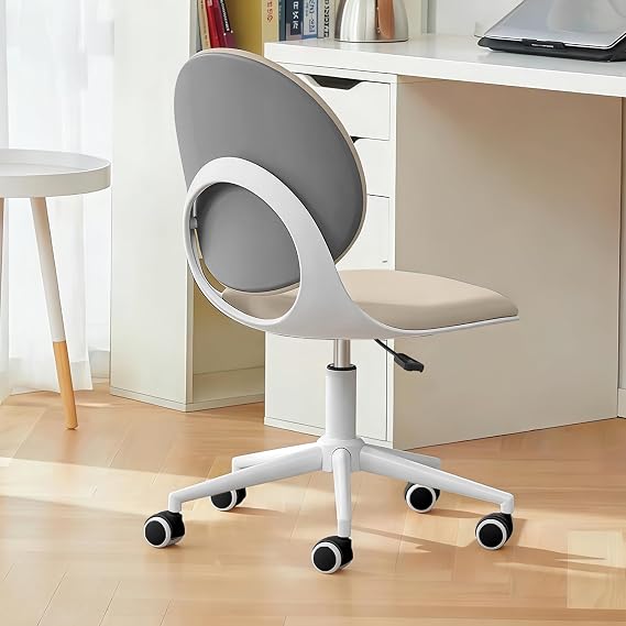 Modern Home Office Chair, Armless PU Leather Desk Chair with Mid-Back, Swivel Height Adjustable Ergonomic Computer Task Chair for Office, Bedroom, Make Up, Study(Brown)