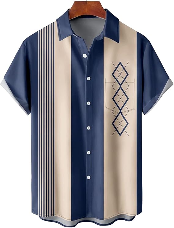 Hodaweisolp Men's Casual Short Sleeve Button Down Bowling Summer Loose Hawaiian Beach Shirts