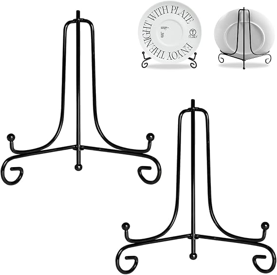 2Pack Black Iron Easel Display Stand, 4 Inch Foldable Plate Holder