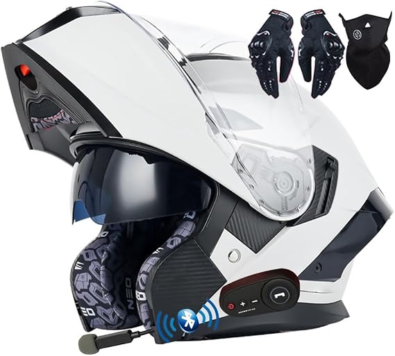 Bluetooth Flip-up Modular Motorcycle Helmet ECE Approved Motorbike Front Helmet Anti-fog Visor Tinted Motorbike Helmets Racing Crash Karting Full Face Motorbike Helmets XXL