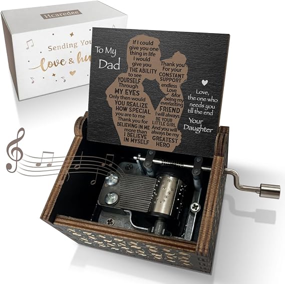Music Box Gifts for Dad from Daughter Teen Girls Love You Fathers Gifts You are My Sunshine, My Hero Papa,Hand Crank Wooden Musical Boxes for Daddy on Birthday Christmas Fathers Day