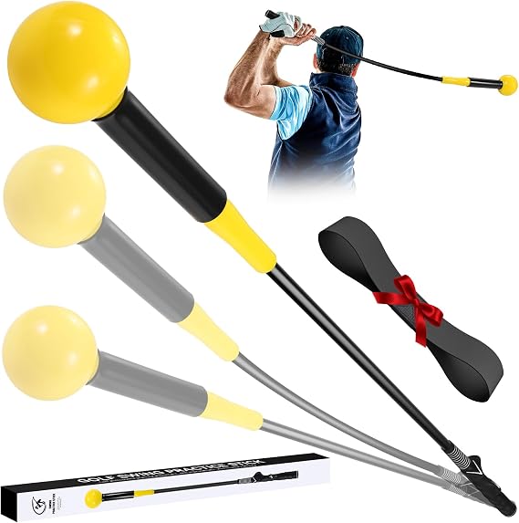 Golf Swing Trainer Aid with Arm Band, Golf Warm-Up Stick for Rhythm, Yellow