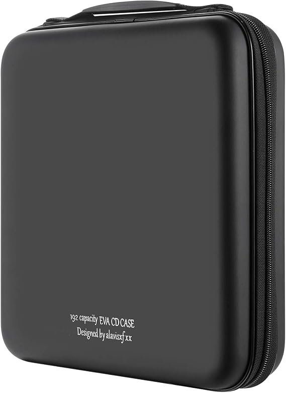 CD Bag 192 Capacity Hard EVA Blu-ray CD Wallet Double Zip Hand Strap Portable Disc Organiser DVD Case for Car Trips (192 Capacity Black192)