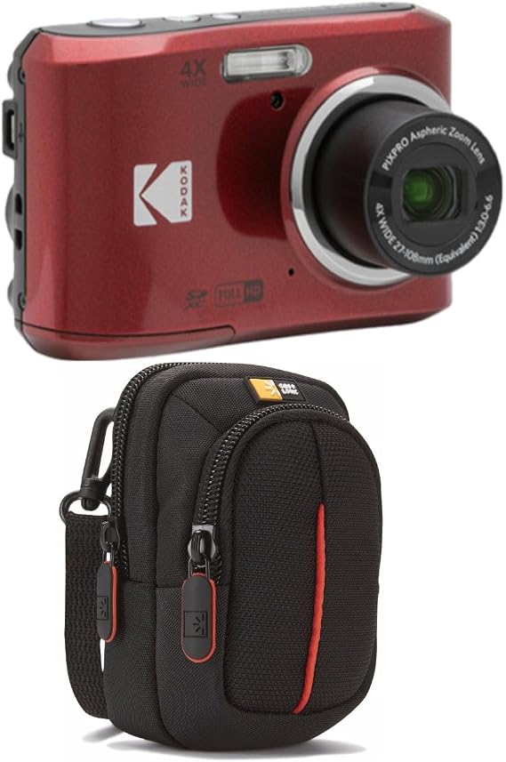 Kodak Pixpro FZ45 16MP Digital Camera with Camera Case (Red, 2 Items) | 16.35MP Sensor, 4x Optical, 1080p Full HD Video, 2.7 LCD, Aa Batteries and Case Included