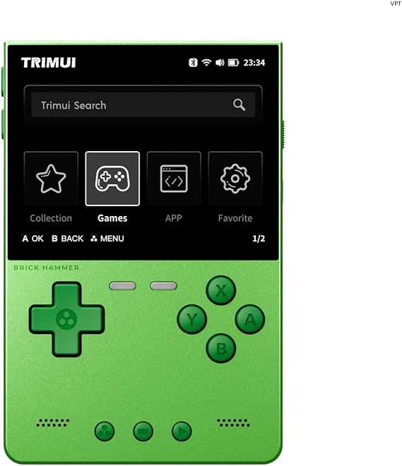 Brick Hammer Handheld Game Console, Green 64G | Mini Game Player, Portable Video Game Console, 3.2 inch IPS, Built-in 64G TF Card