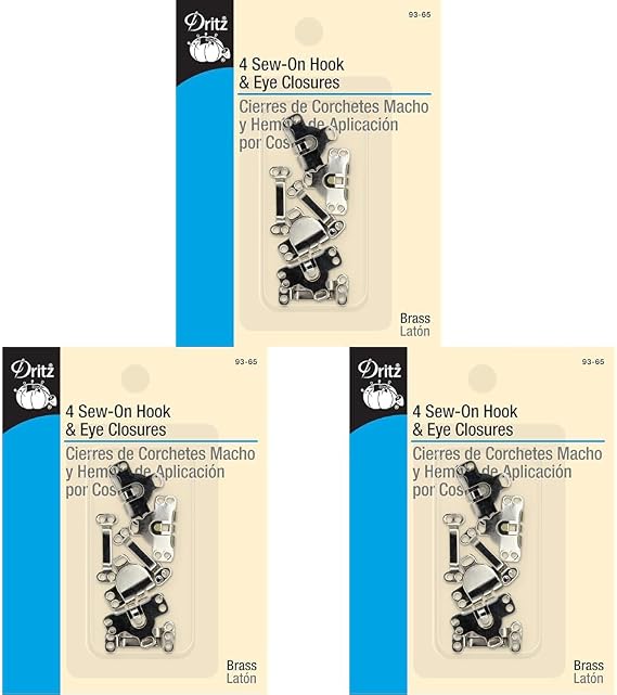 Dritz Sew-On Skirt Hook & Eye Closures 4/Pkg, Nickel (Pack of 3)