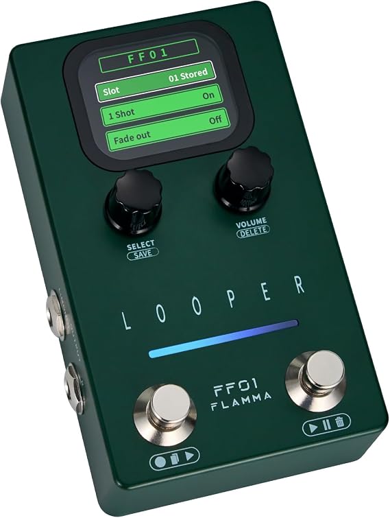 FLAMMA FF01 Looper Pedal, 40 Slots, 160 Mins Looping Time, Stereo Guitar Loop Pedal with Screen, Fade Out, USB Data Management