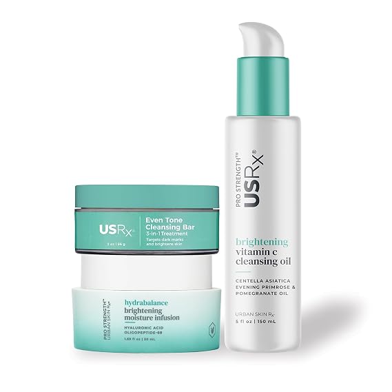 Urban Skin Rx 3-Step Brightening Skincare Bundle | Cleansing Bar + Vitamin C Cleansing Oil + HydraBalance Moisturizer | Routine for Dull, Uneven-Looking Skin
