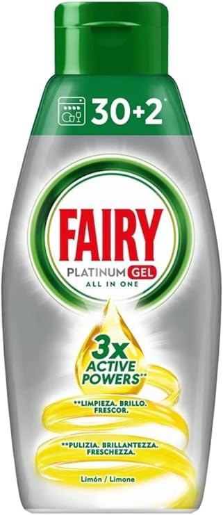 Fairy Platinum Detergent Gel for Dishwasher, Lemon, 100% Dissolving and Exceptional Cleaning - 780 Gr
