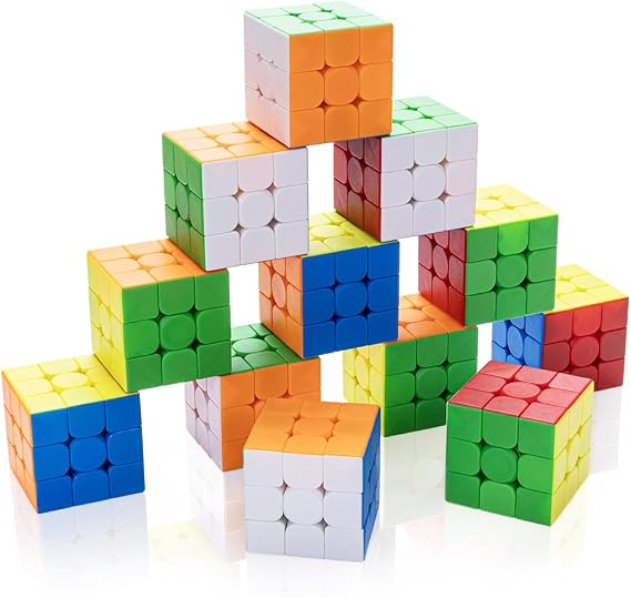 12 Pack 3x3 Speed Cube Set Stickerless Magic Cube Bulk for Kids Party | Classroom Rewards & School Prizes, Sensory Stress Relief Fidget Toys