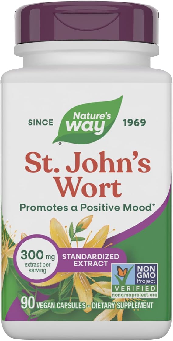 Natures Way St. Johns Wort Premium Extract, 300 Extract mg per Serving, With Rosemary Leaf & Spirulina, Non-GMO Project Verified, Vegan, 90 Capsules (Packaging May Vary)