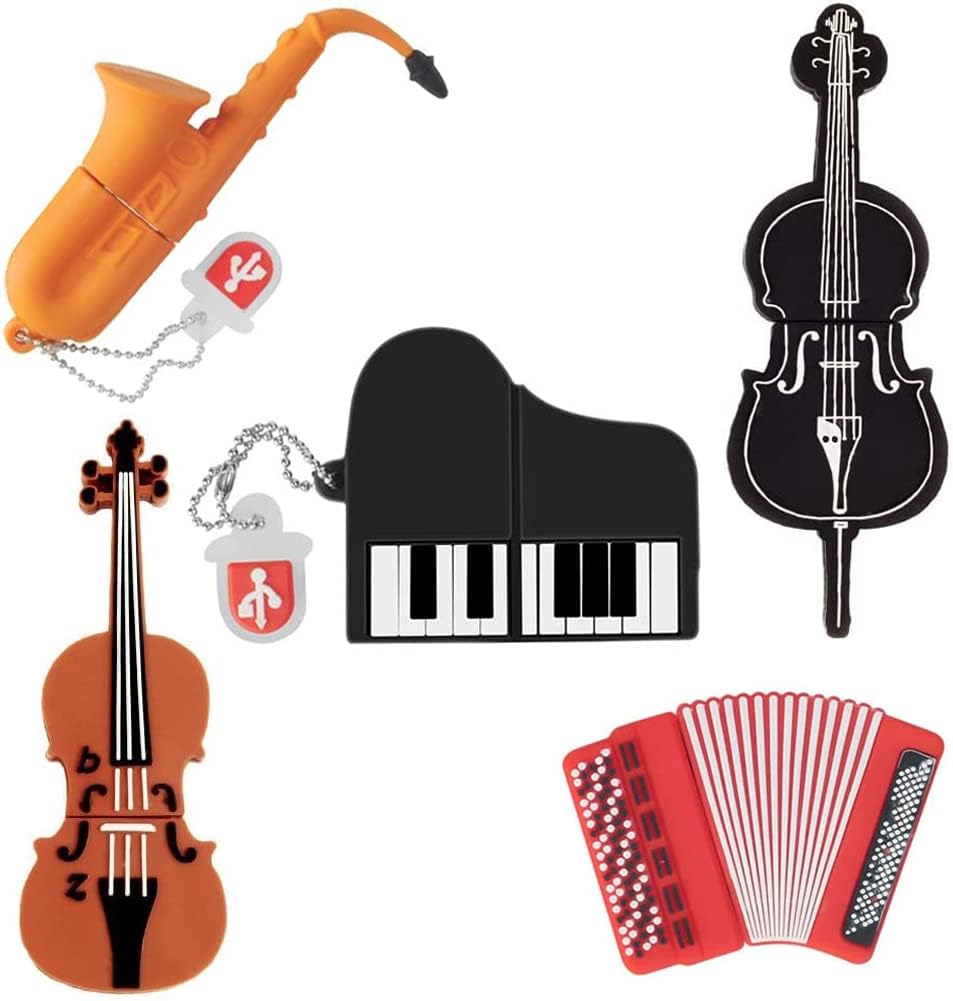 BorlterClamp 32 GB USB Flash Drive with Cute Musical Instrument Pattern, Cute USB Flash Drive Memory Stick for Data Storage, Gifts for Students, Teachers and Children, Pack of 5
