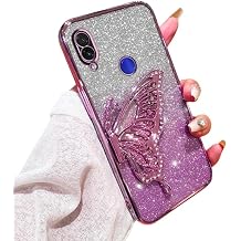 Compatible for Xiaomi Redmi Note 7, Redmi Note7 Pro Case with Butterfly Stand, Clear Glitter Quicksand 3D Butterfly Bling, Soft Protective Cover Women Girls Case for Xiaomi Redmi Note 7 (D)