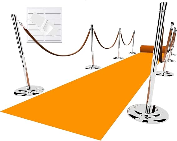 Halloween Customization Orange Carpet Runner for Party, 2.6X15 ft, 130 GSM Felt with 5 types of 40pcs Halloween element decorations & Double-Sided Tape, Costume Party Decos, Orange Runway Rug for Prom